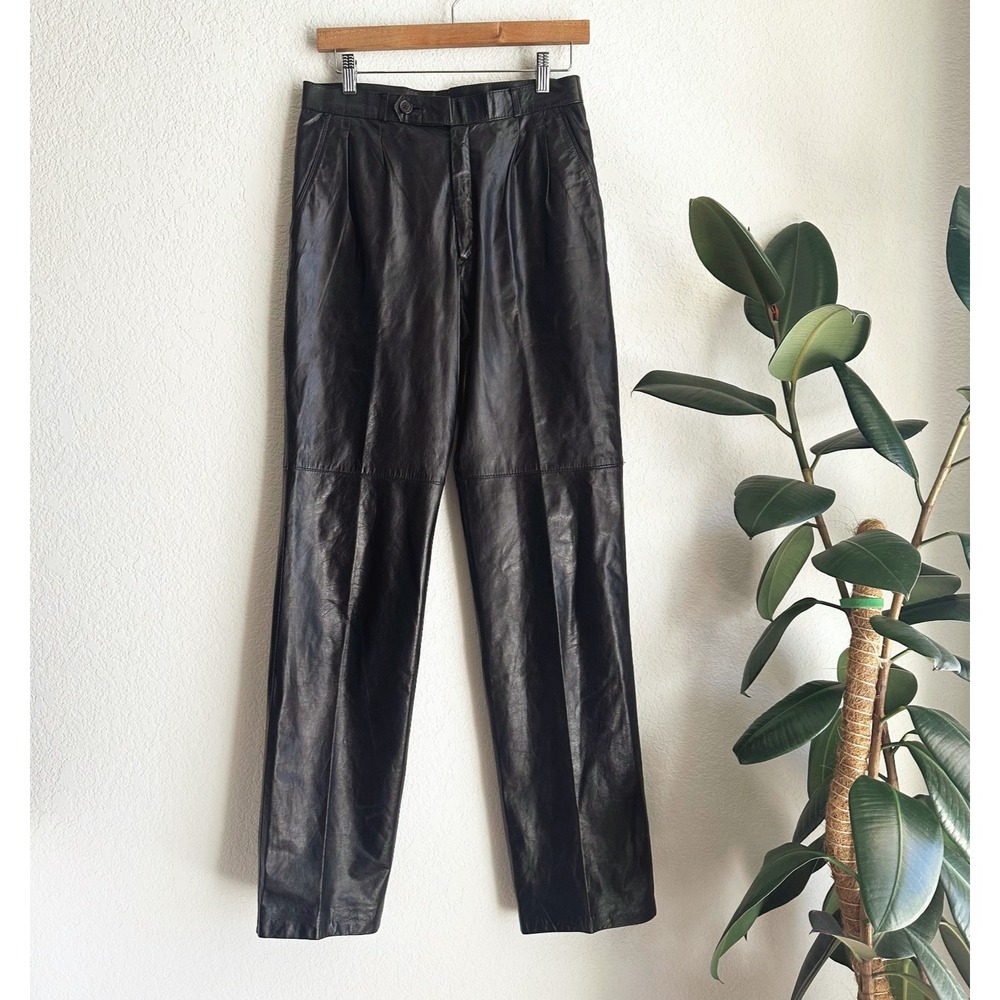 VTG Bermans Black Leather Pants Size 31X34 Pleated Tapered 80s/90s Made In Korea